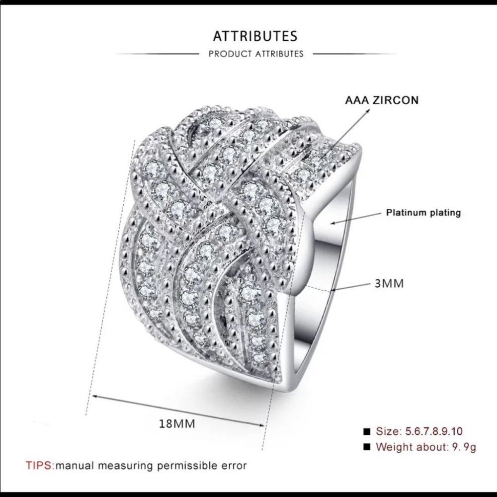 New Sterling Silver Twisted Diamond Ring - Picture 4 of 6